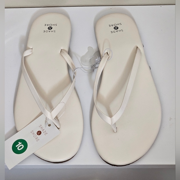 Shade & Shore white leather flip flops women's size 10 - Picture 7 of 7